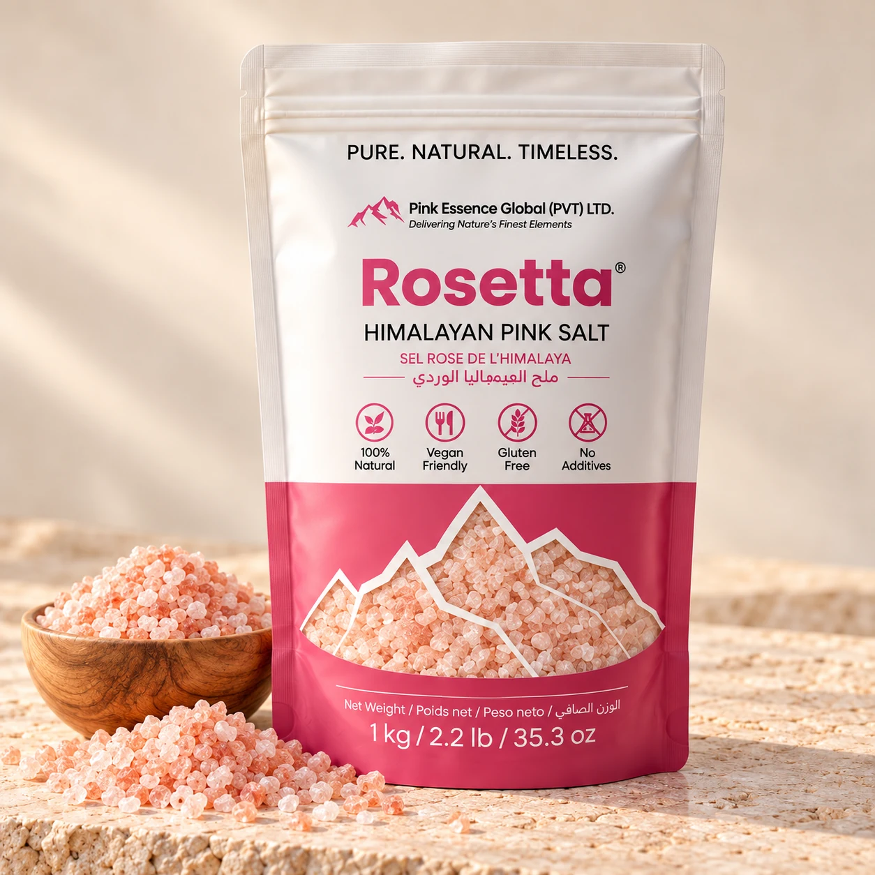 Coarse pink salt from Pink Essence Global